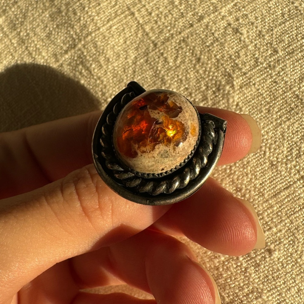 Fire Opal horseshoe ring 7